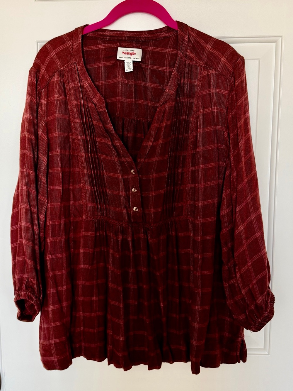 Wrangler Rust Plaid Long-Sleeve Tunic Top